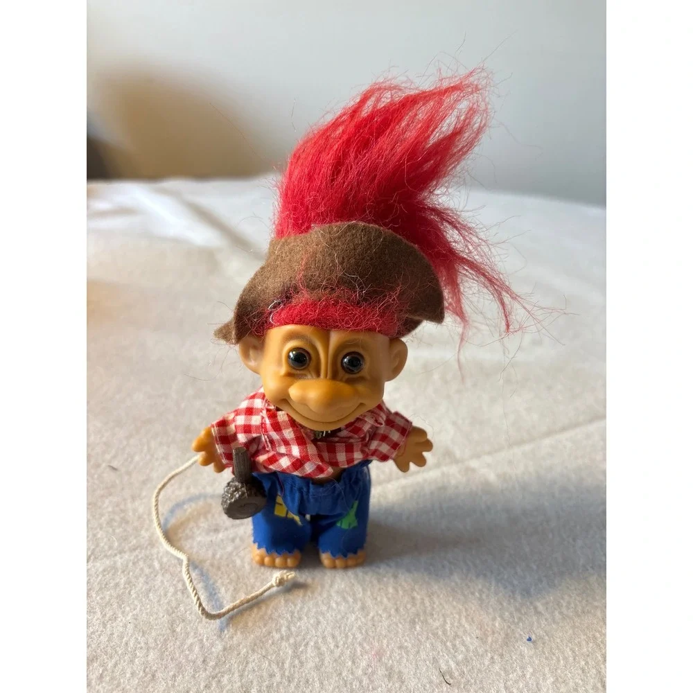 Russ Troll‎ Doll Red Hair Cowboy Hat Checkered Shirt Blue Jeans